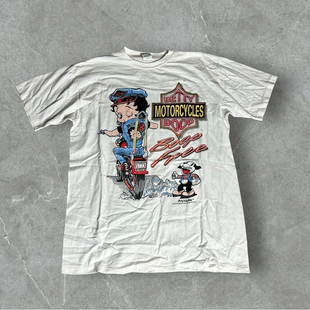 Vintage Betty Boop Shirt Men Large White 90s Harley Davidson Very Rare Boop Free